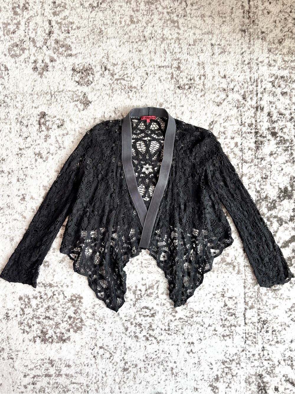 Black Lace Open-Front Women's Sweater Cardigan